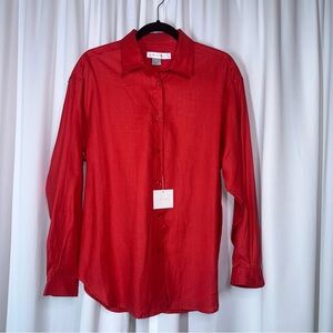 Tweeds Large NWT 100% Linen Rust Red Button-Up Blouse‎ Top Shirt Tunic Lagenlook
